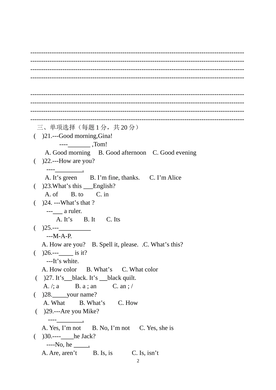 七年级上第一学月检测题(starter-1——unit-1)_第2页