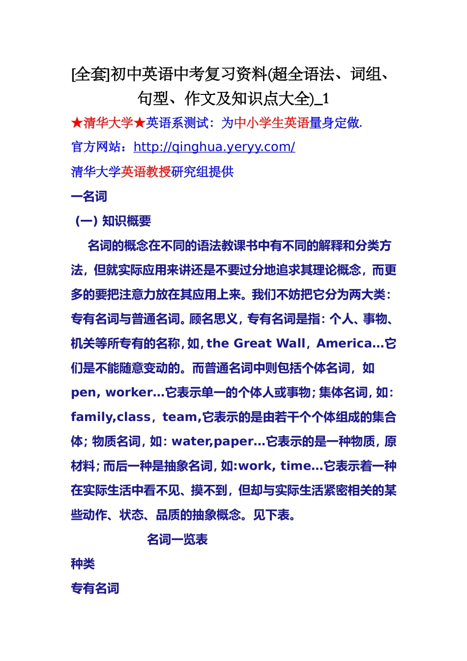 [全套]初中英语中考复习资料(超全语法、词组、句型、作文及知识点大全)-1_第1页