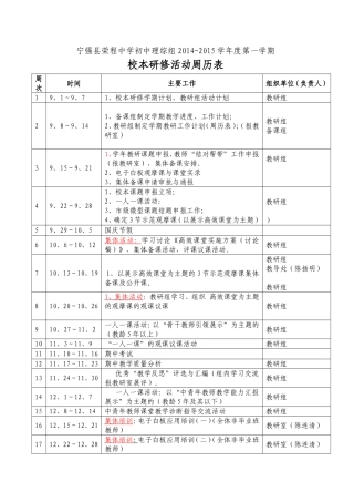 初中理综组教研工作周历表