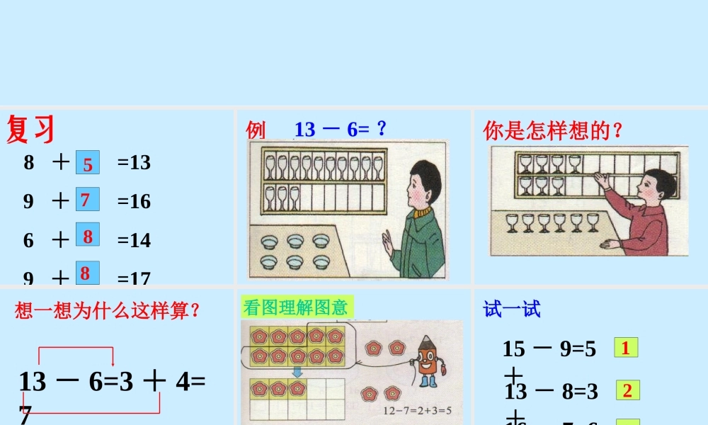 小学数学人教2011课标版一年级20以内数的退位减法