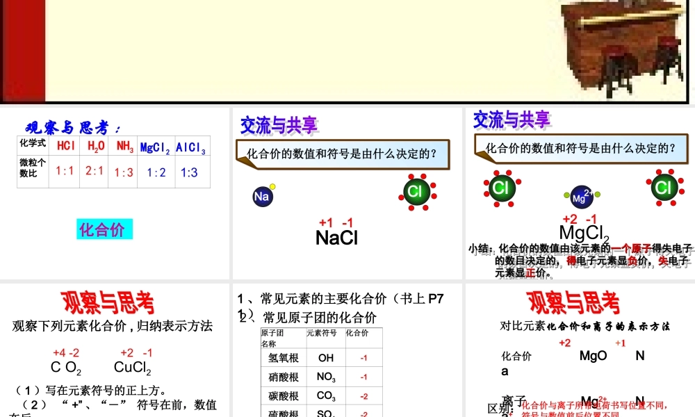 《第三单元第二节物质组成的表示》PPT课件(化合价与分子式)