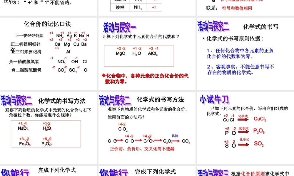 《第三单元第二节物质组成的表示》PPT课件(化合价与分子式)