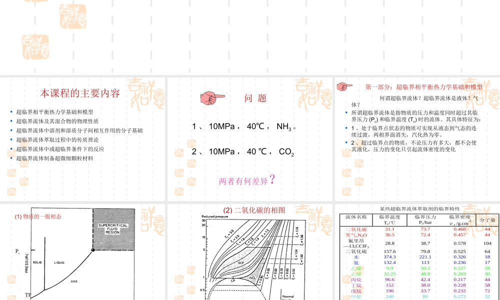 超临界流体相平衡热力学基础和模型