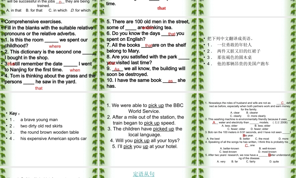 定语从句与形容词的练习