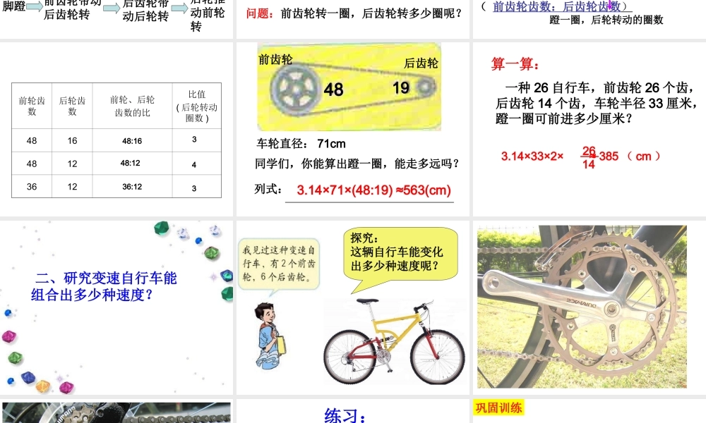 人教版小学数学六年级下册第12册《自行车里的数学》教学参考课件