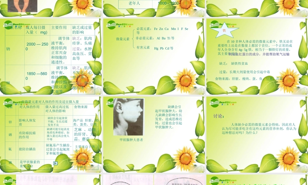 九年级化学12.2化学元素与人体健康课件人教版