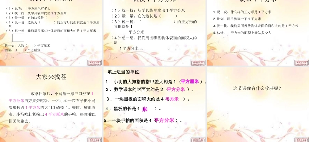 人教2011版小学数学三年级认识面积和面积单位