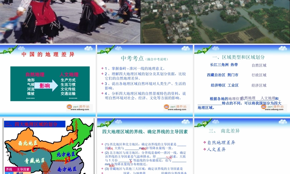 第五章中国的地理差异(共20张PPT)-ppt课件-人教版-地理八年级下册