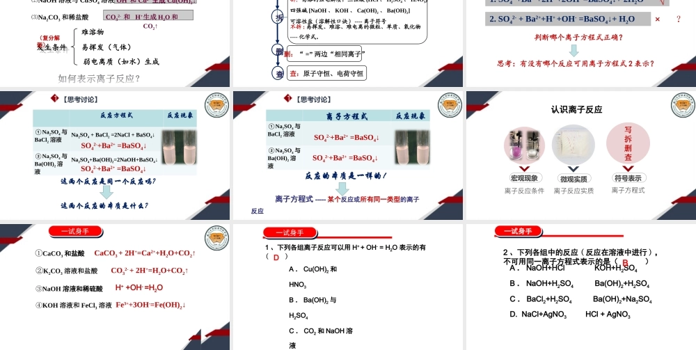 离子方程式的意义