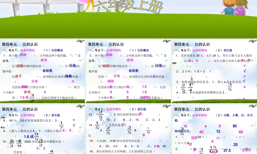 (北师大版)六年级上册数学-第四单元-比的认识-常考题型练习2