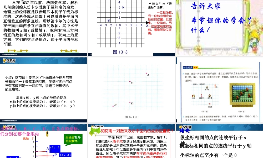 [名校联盟]江西省吉安县油田中学七年级数学下册《71平面直角坐标系》课件