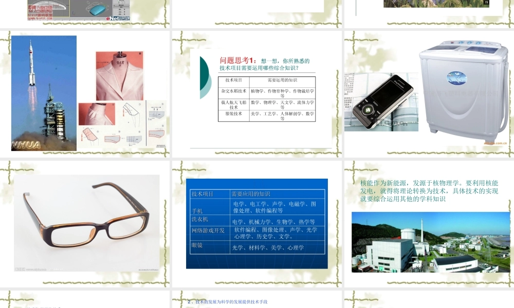 第一章技术及其性质第五节技术活动是多种知识的综合运用