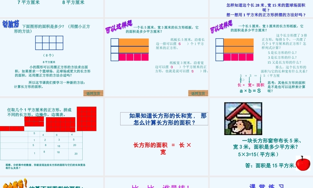 小学数学北师大2011课标版三年级长方形面积的计算