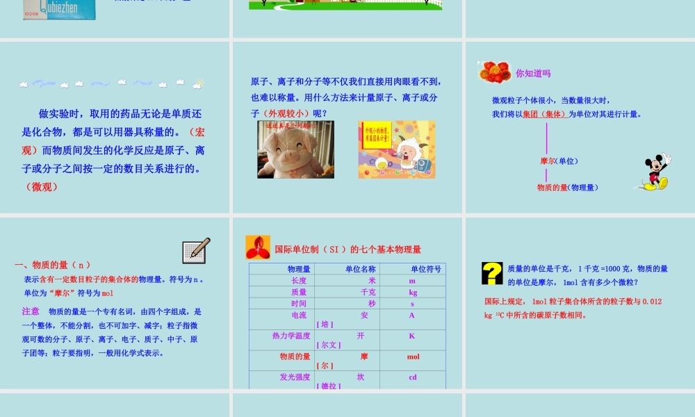 高中一年级化学必修1第一章-从实验学化学第二节-化学计量在实验中的应用课件