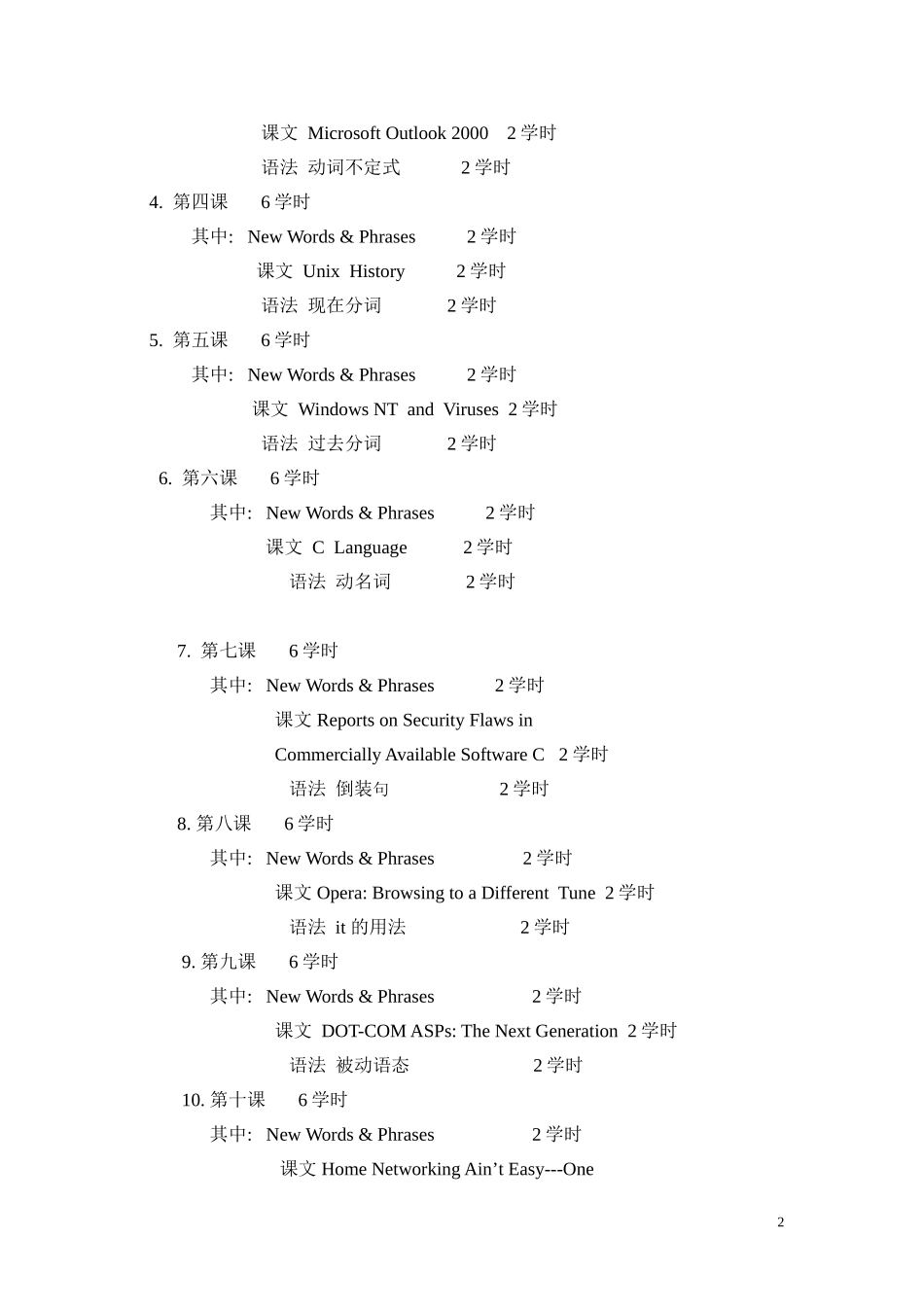 《计算机英语教程》教学大纲_第2页