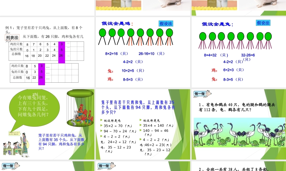 人教新课标版四年级下册《鸡兔同笼》教学课件