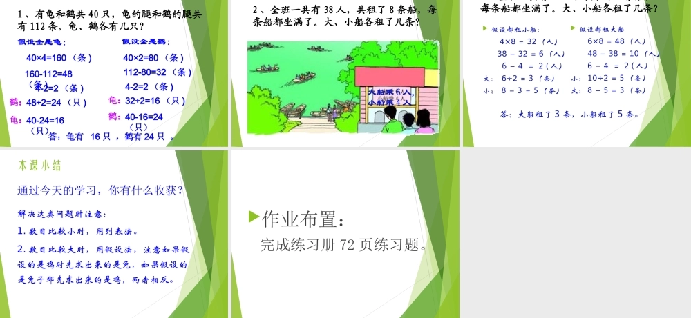 人教新课标版四年级下册《鸡兔同笼》教学课件