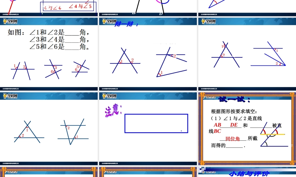 [名校联盟]江西省吉安县油田中学七年级数学下册《513同位角、内错角、同旁内角》课件
