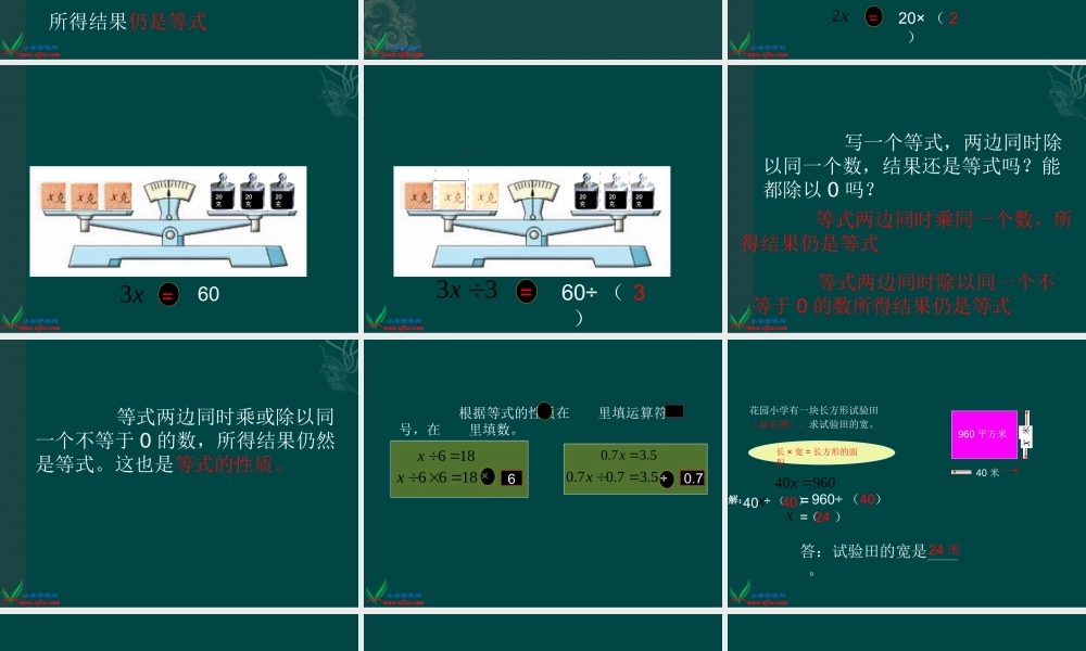(苏教版)五年级数学下册课件-等式的性质
