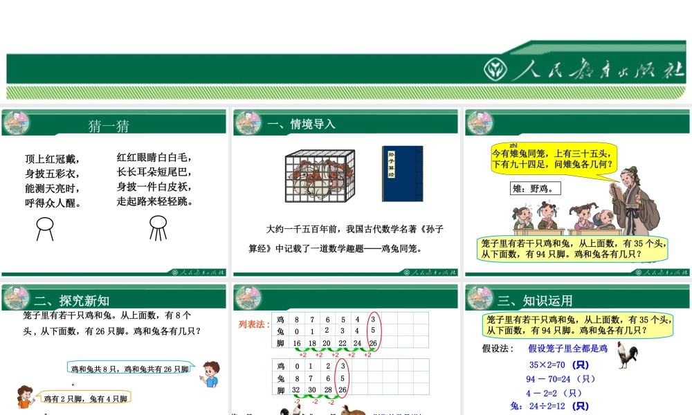 小学数学2011版本小学四年级《鸡兔同笼》课件-(2)