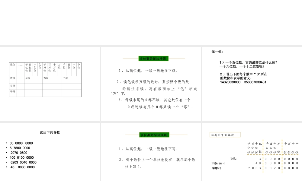人教版四年级数学上册第一单元整理和复习ppt