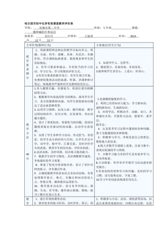 哈尔滨市初中化学有效课堂教学评价表(酸和碱的中和反应)