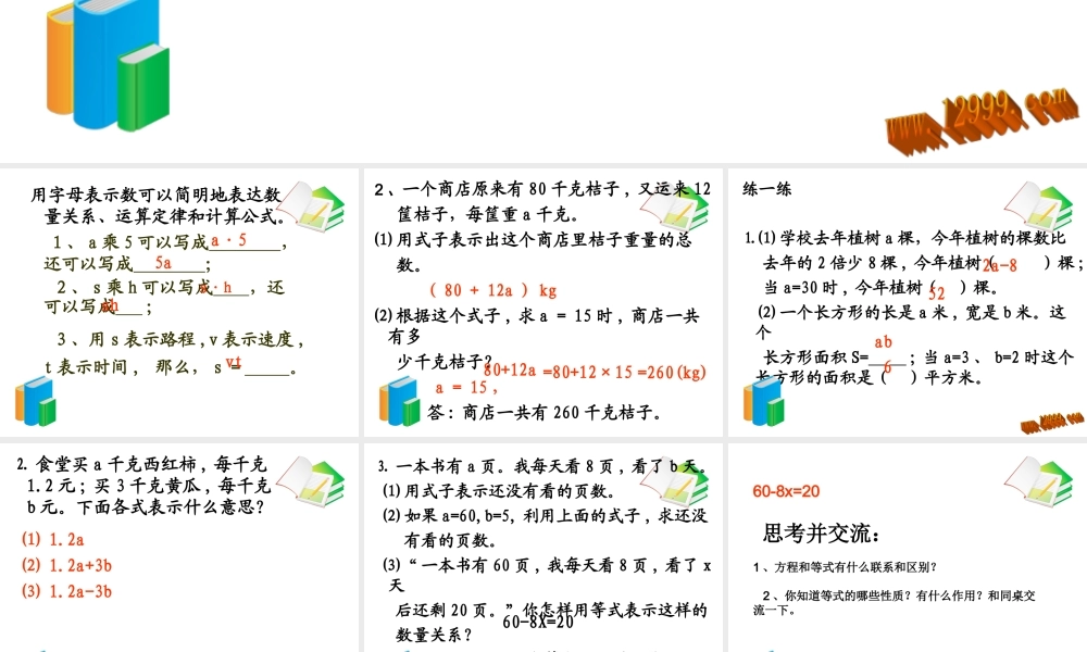 《方程复习》课件PPT(北师大版六年级下)