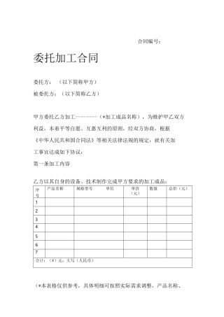 加工合同模板