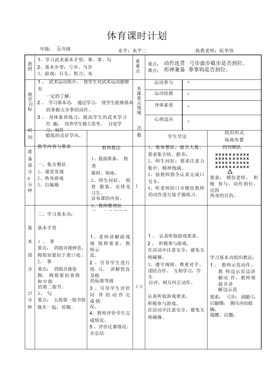 小学五年级武术《五步拳》考核教案_第2页