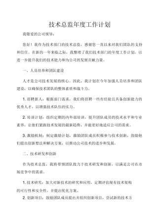 技术总监年度工作计划