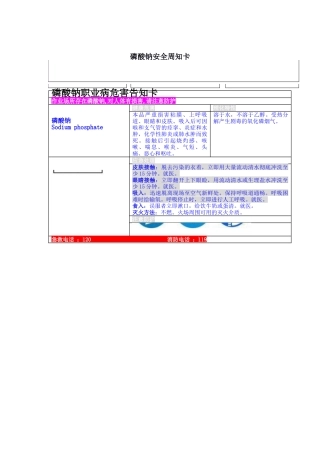 磷酸钠安全周知卡、职业危害告知卡、理化特性表 (1)