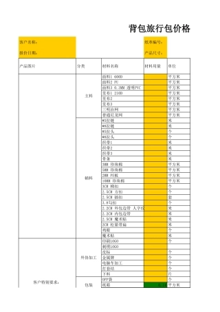 箱包工厂的背包旅行包价格核算表格