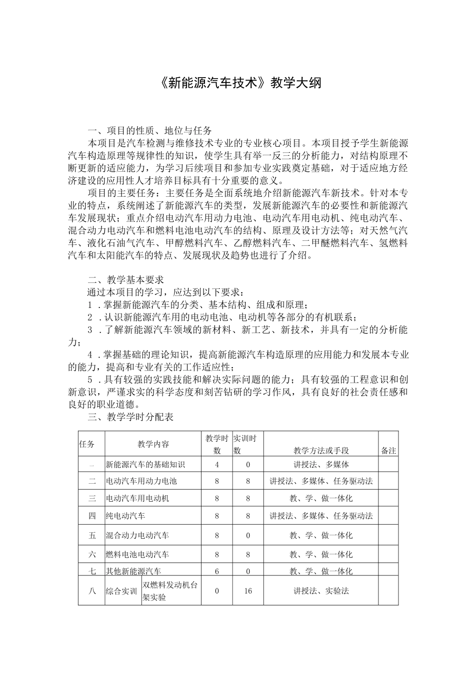 《新能源汽车技术》教学大纲_第1页