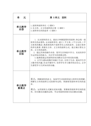 新人教版三年级数学下册《面积》单元教案