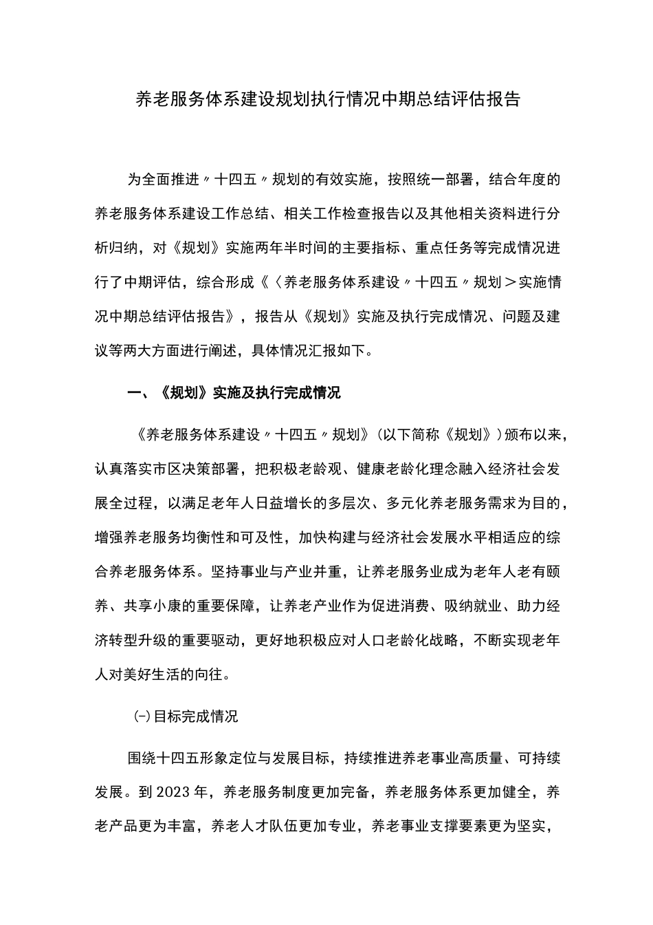 养老服务体系建设规划执行情况中期总结评估报告_第1页