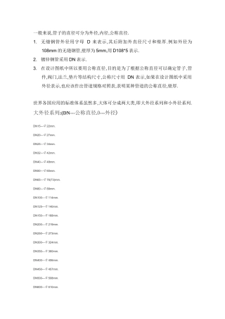 钢管公称直径对照表