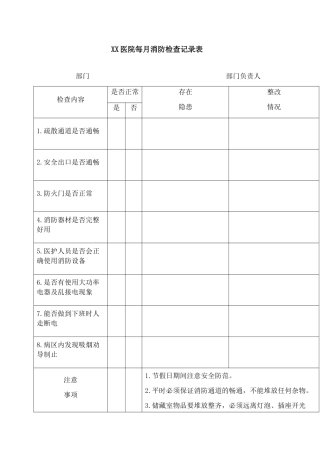 医院每-消防检查记录表