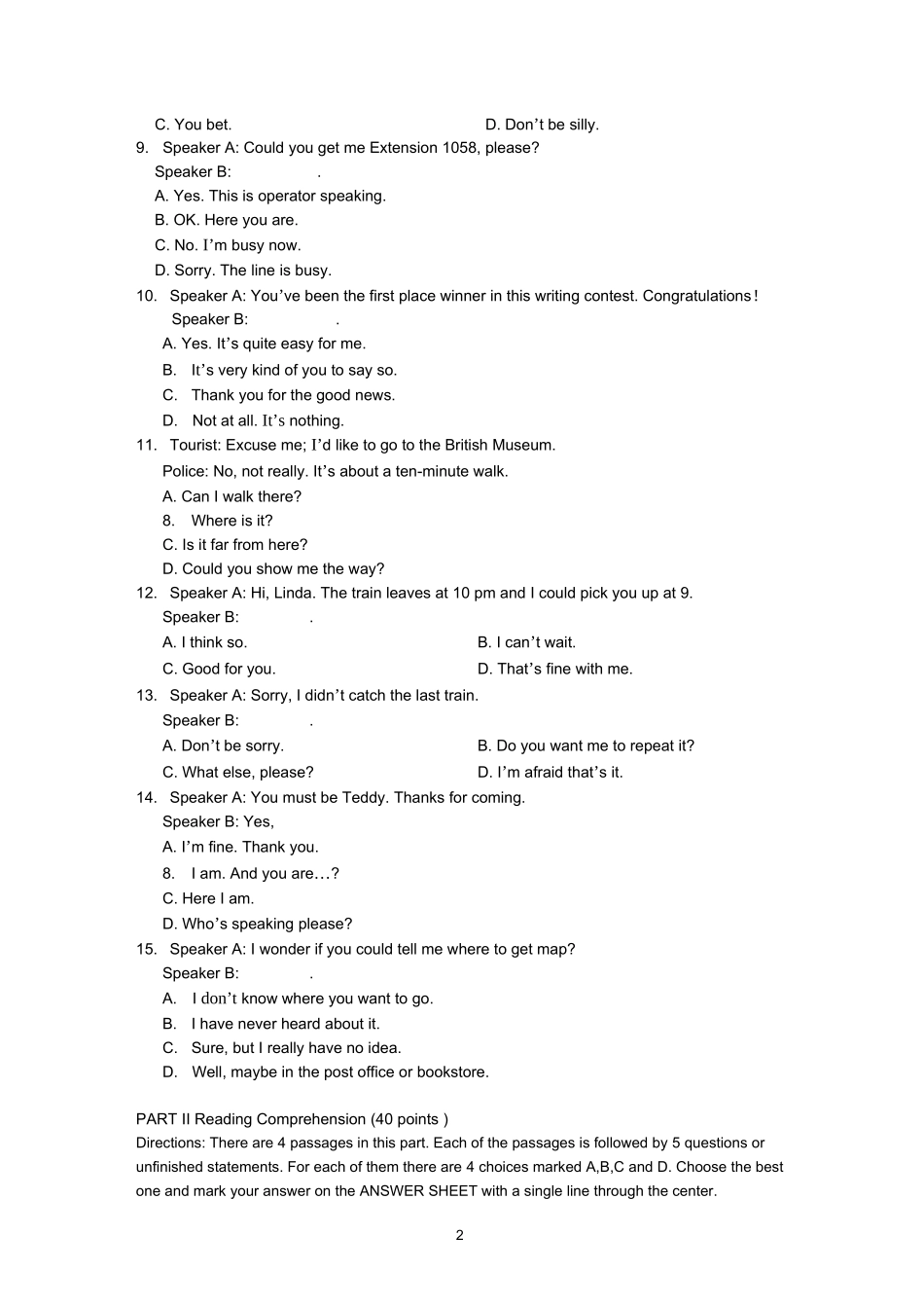 湖南成人学位英语考试真题_第2页