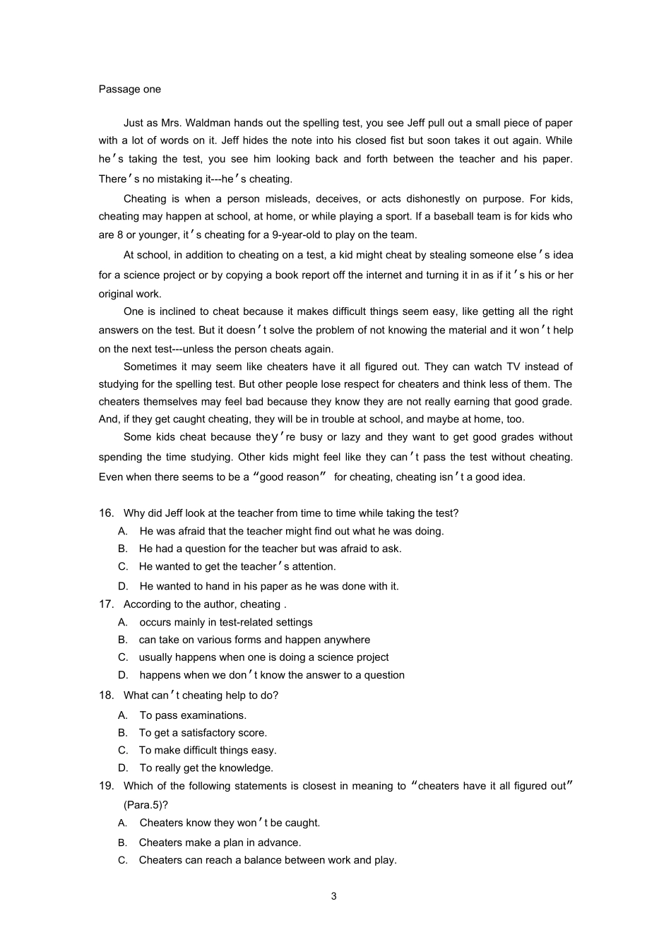 湖南成人学位英语考试真题_第3页