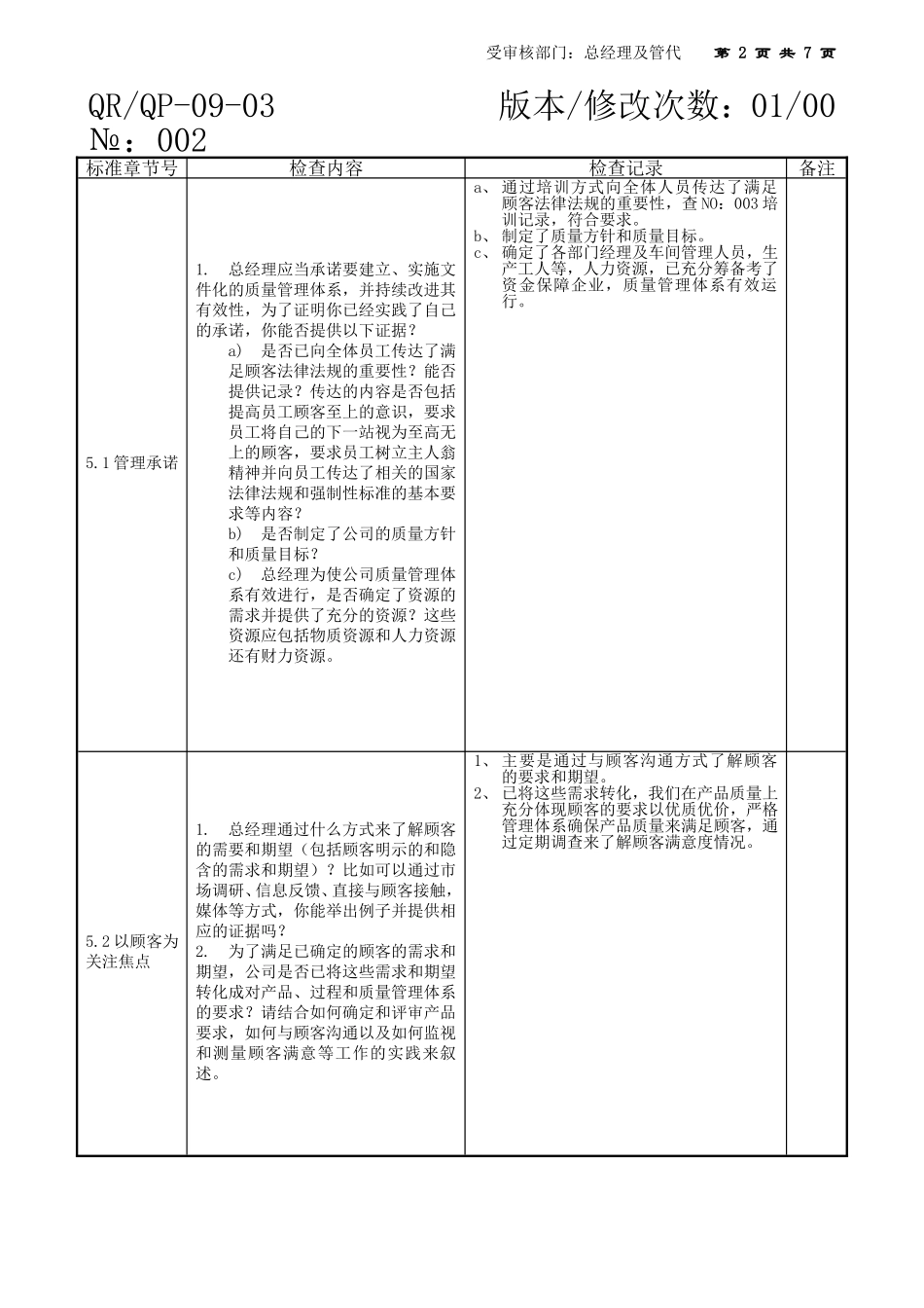 ISO9001内审检查表_第2页