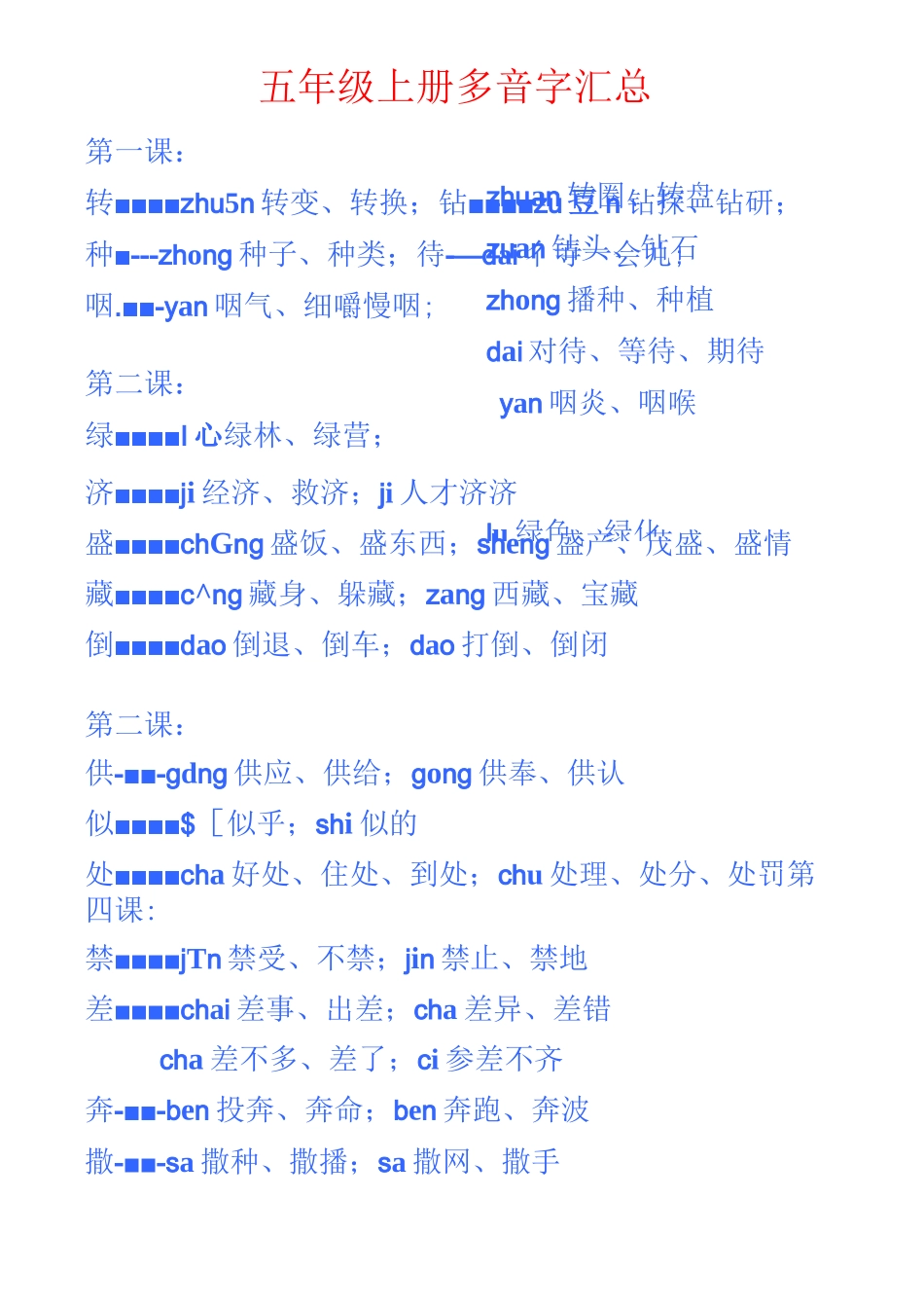 人教版小学语文五年级上册多音字总结_第1页