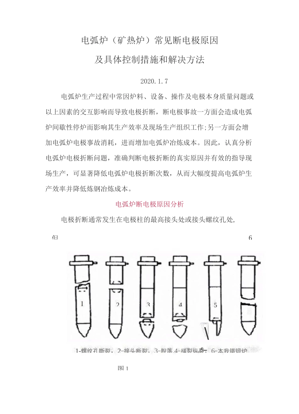 电弧炉(矿热炉)常见断电极原因及具体控制措施和解决方法_第1页