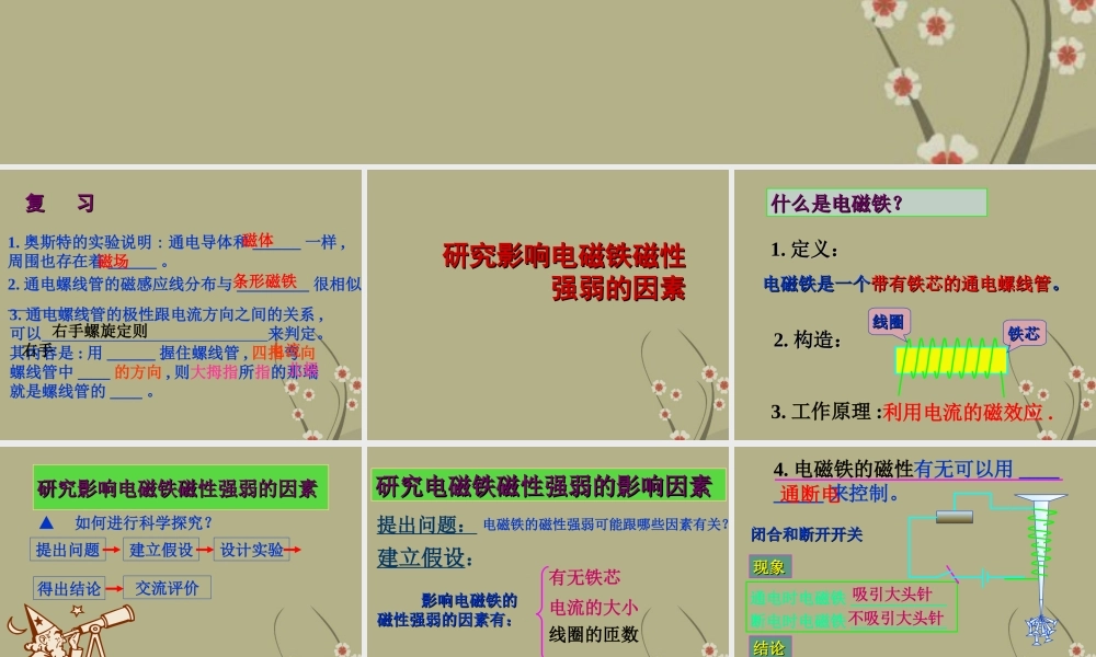 九年级物理会考复习(研究影响电磁铁磁性强弱的因素)课件 新人教版 试题-2