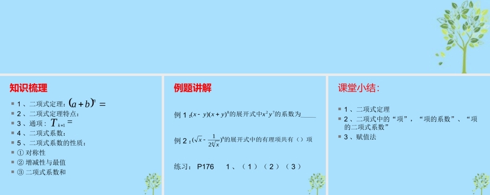 山西省忻州市高考数学 专题 二项式定理复习课件