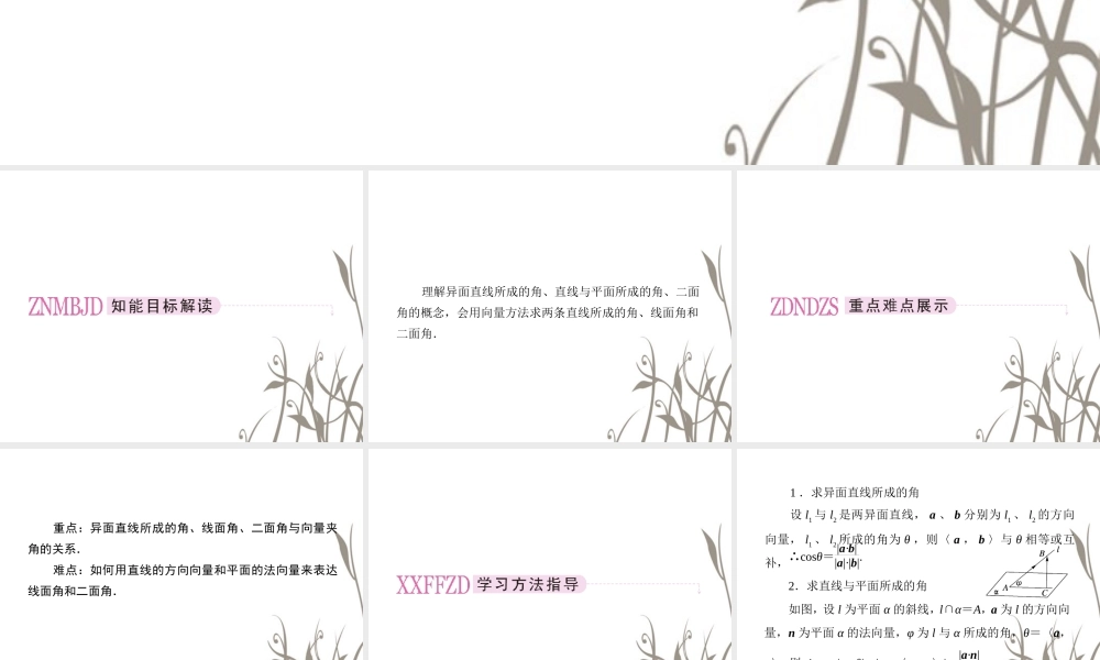 数学 3-2-4利用向量知识求空间中的角课件 新人教A版选修2-1 课件