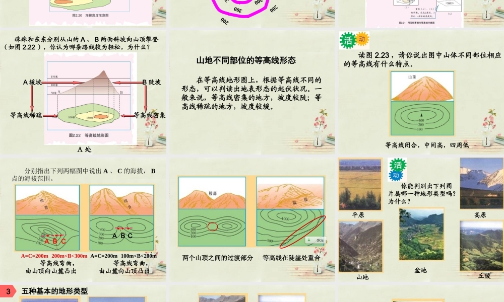 中学七年级地理上册 第2章 第3节 等高线和地形图的判读课件(1)  粤教版 课件