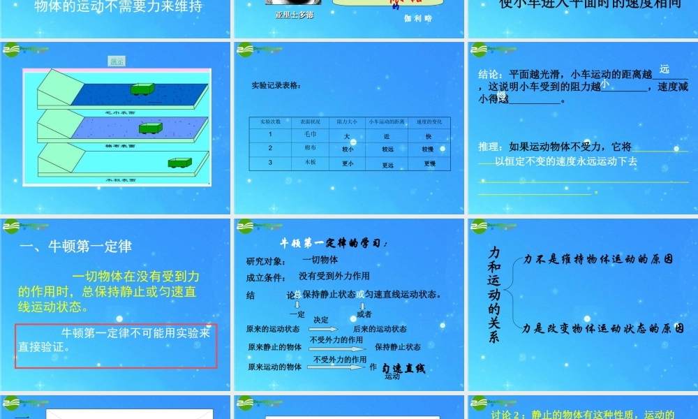 九年级物理 第十二章第五节牛顿第一定律课件 人教新课标版 课件