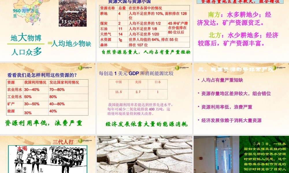 八年级政治下册 第六单元第二十课第一框 合理利用资源课件 苏教版 课件