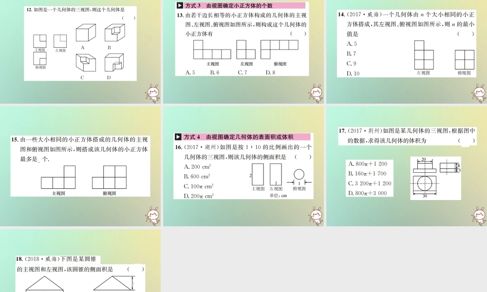 九年级数学下册 小专题(十一)三视图的几种常见考查方式习题课件 (新版)新人教版 课件