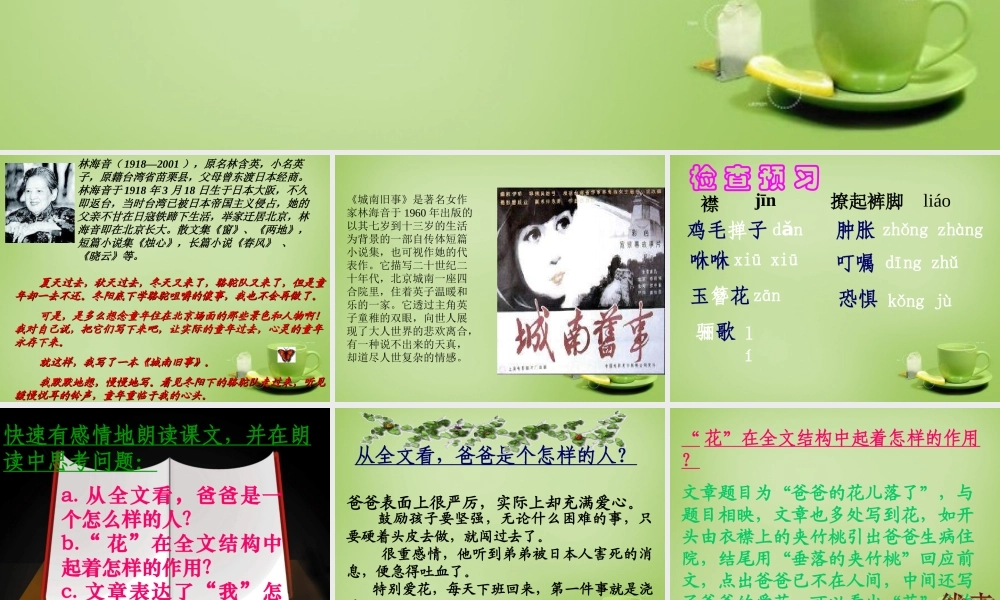 初中七年级语文下册 第2课( 爸爸的花儿落了)课件 新人教版 课件